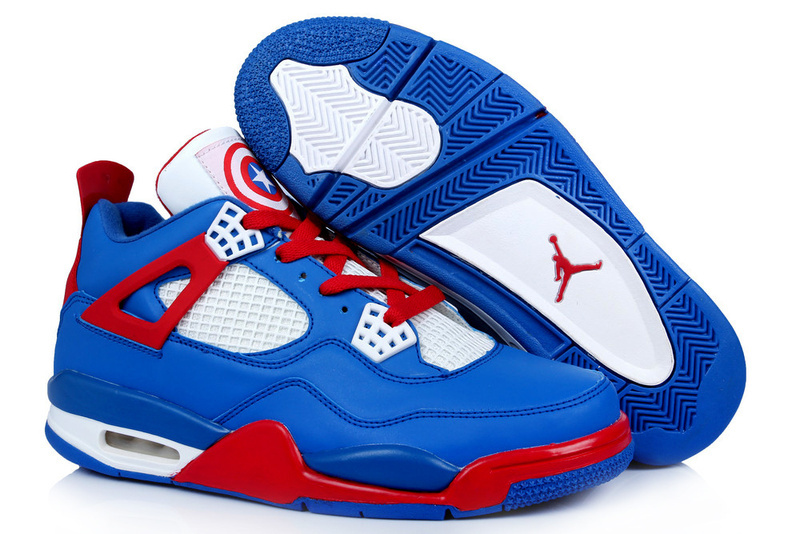 New Arrival Jordan 4 Captain America Edition Blue White Red Shoes - Click Image to Close